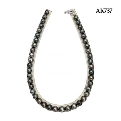 N: 8.6 - 11.52 mm, E: 8.6-8.7mm, Hanashinju, Tahitian Pearl, Graduated Pearl Necklace and Pair Pearl