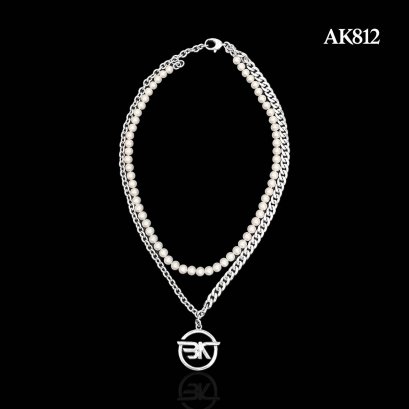 Approx. 6.0 - 6.5 mm, Freshwater Pearl, BK Double Layers Pearl & Chain Necklace