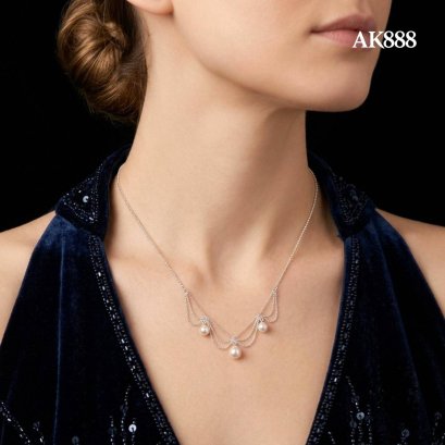 Approx. 5.0 - 6.0 mm, Hanamomo, Akoya Pearl, Festoon Trio Pearls Necklace