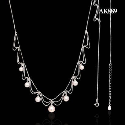 Approx. 5.0 - 8.0 mm, Hanamomo, Akoya Pearl, Festoon Seven Pearls Necklace