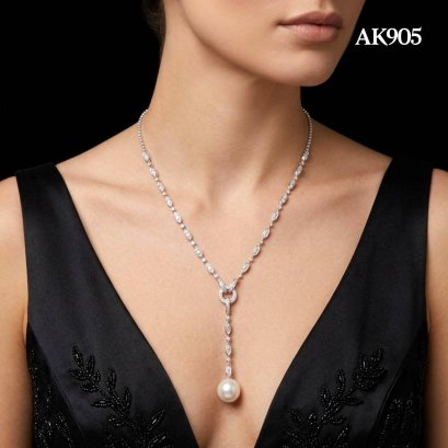 Approx. 14.0 - 15.0 mm, White South Sea Pearl, Bead Chain Donut Dangle Solitaire Pearl Necklace