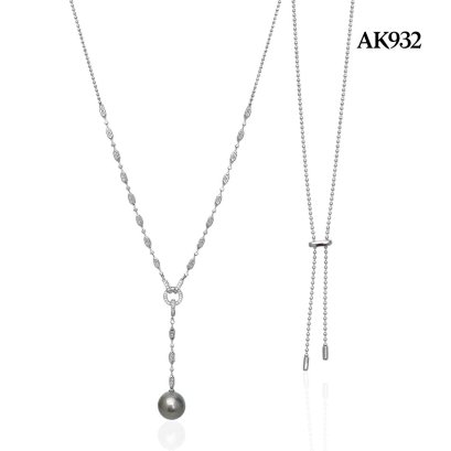 Approx. 16.5 mm, Tahitian Pearl, Bead Chain Donut Dangle Solitaire Pearl Necklace