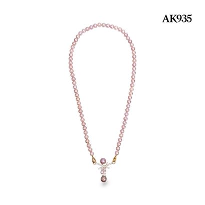 Approx. N: 6.0 mm up, Embellishment: 4.0-8.0 mm, Edison and Pearl Candy, Freshwater Pearl, Uniform Pearl Necklace with Cross Pearl Embellishment Hinge Clasp