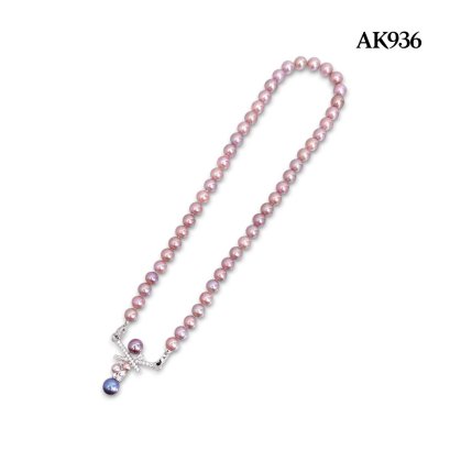 Approx. N: 7.0 mm up, Embellishment: 4.0-8.0 mm, Edison and Freshwater Pearl, Uniform Pearl Necklace with Cross Pearl Embellishment Hinge Clasp