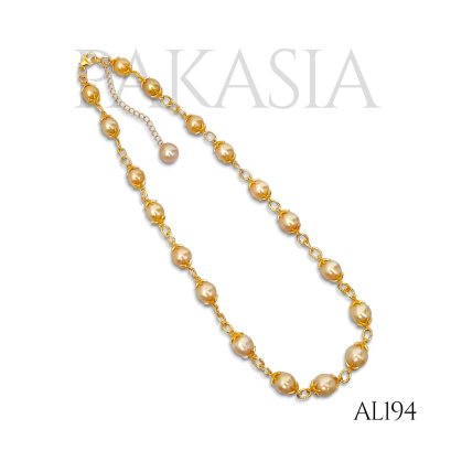 Approx. 8.9-10.2 mm, Gold South Sea Pearl, Station Pearl & Chain Necklace
