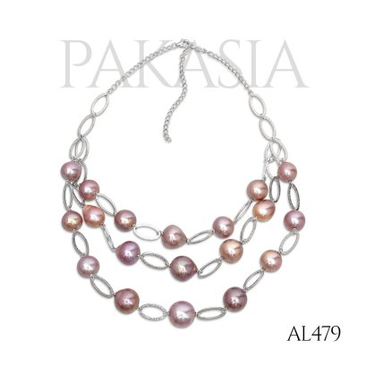 Approx. 9.0 - 14.0 mm, Edison Freshwater Pearl, Three Layers Station Pearl Link Chain Necklace
