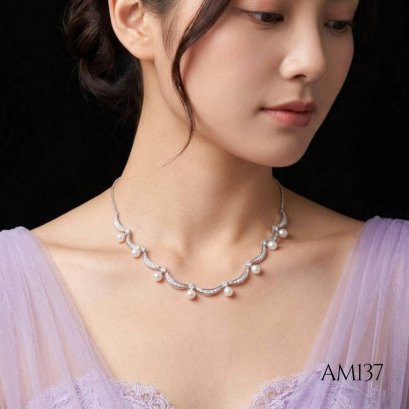 Approx. 4.5 mm up, AK Pearl, Crescent Moon Dangle Pearl, Festoon Necklace