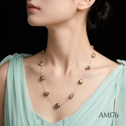 Approx. 7.0 - 8.0 mm, Keshi Tahitian Pearl, Station Pearl Necklace