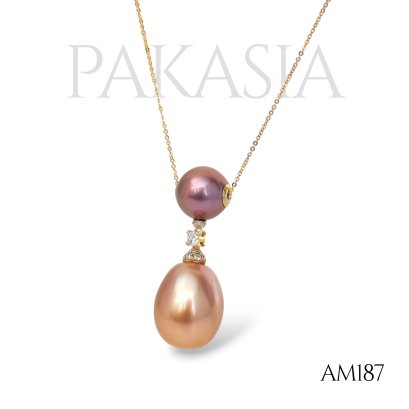 Approx. 10.0 mm and 13.0 mm, Freshwater Pearl and Ripple Pearl, Full Drilled Pearl Double Steps Dangle Diamond and Pearl Pendant with Chain