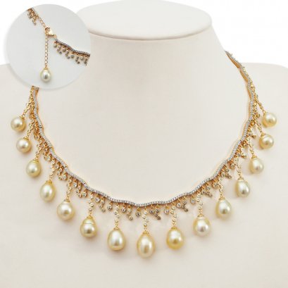 Approx. 7.0 - 9.0 mm, Gold South Sea Pearl, Chandelier Pearls Necklace