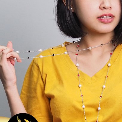 สร้อยคอมุกระยะหลุยส์แดง มุกกลม มัลติคัลเลอร์  ขนาด 9.3-10.3 mm เกรด AA / SN0570YN619