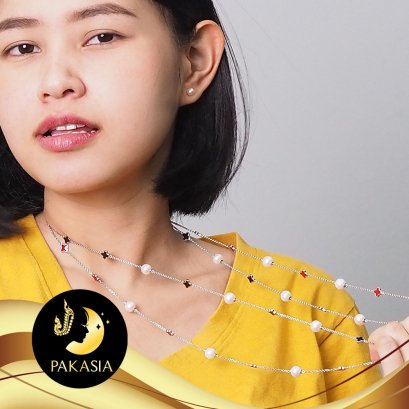 สร้อยคอมุกระยะหลุยส์แดง มุกทรงไข่ สีขาว ขนาด 8-9 mm เกรด AA+ / SN0420YN624