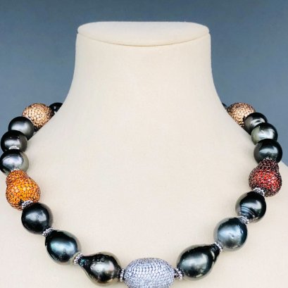 Approx. 12.47 - 14.42 mm, Tahitian Pearl, "2024 Reminder Collection - Friendship" Station Pearl Necklace