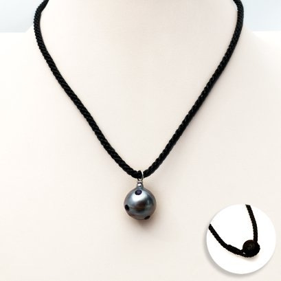 15.19 mm, Tahitian Pearl, Morinda Pearl Pendant with Wax Cord