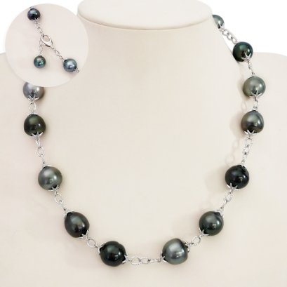 (Bank Chalermrat Collection) Approx. 11.7-14.7 mm, Tahitian Pearl, Station Pearl Necklace