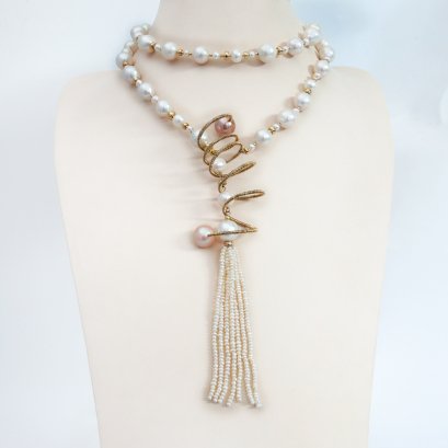 Approx. 10.0 - 11.0 mm, Freshwater Pearl, Station Pearl Spring Style Necklace