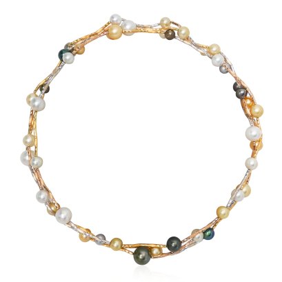 (GIA) 9.12 mm to 14.60 mm  South Sea and Tahitian Pearl, StationPearl with Magnetic Tube Necklace