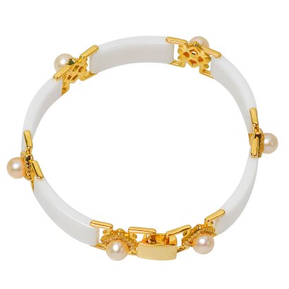 สร้อยข้อมือ Ceramic คั่นไข่มุก Akoya Pearl ยาว 7.5"