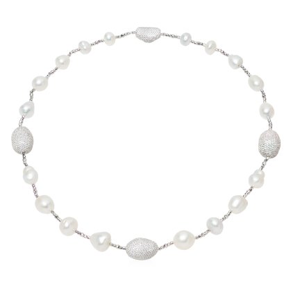 สร้อยคอไข่มุก South Sea ระยะคั่นบอลตัดลายและตัวคั่น Potato ความยาว 22.0"