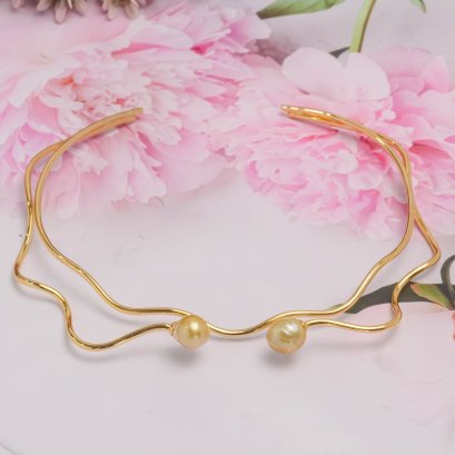 11.0 - 12.0 mm, Gold South Sea Pearl, Elegant Double Curves Choker