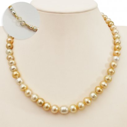 7.4 - 9.5 mm, Gold South Sea Pearl, Graduated Pearl Necklace