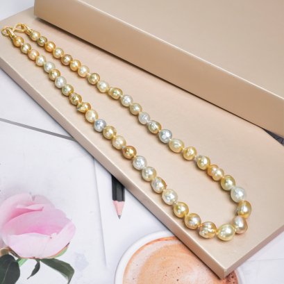 6.86-10.01 mm, Gold South Sea Pearl, Graduated Pearl Necklace
