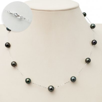 7.5 mm, Tahitian Pearl, Station Pearl Necklace