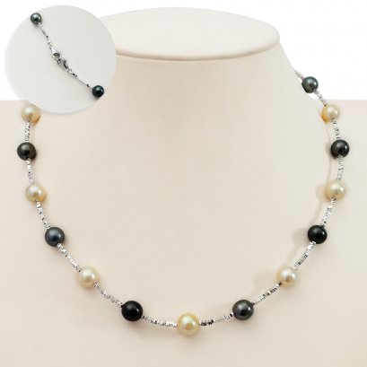 Approx. 7.5 - 8.0 mm, Akoya and Tahitian Pearl, Station Pearl Necklace