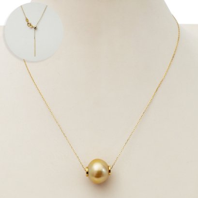 Approx. 13 - 15 mm, South Sea Pearl, Full Drilled Pearl with Stopper cores with Cable Chain Necklace