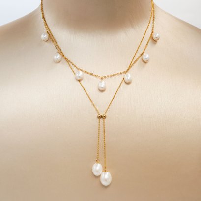 Approx. 6.0 - 9.0 mm, Freshwater Pearl, Double Strand 2 Style Pearl Necklace
