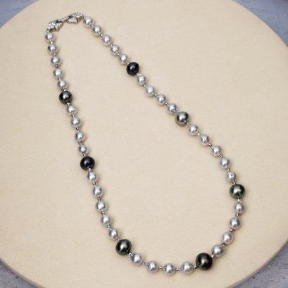 Approx. 7.0 -11.0 mm, Akoya and Tahitian Pearl, Alternating Sizes Pearl Necklace