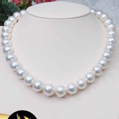 สร้อยคอมุก South Sea ล้วนจัมโบ้ สีขาว ขนาด 12-15 mm. เกรด AA ตะขอดอกทิวลิปเงินแท้ 92.5 ชุบทองคำขาวประดับเพชร cz / SN21000ZN635