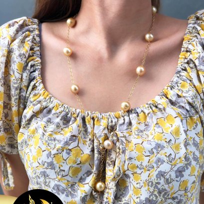 สร้อยคอไข่มุก South Sea ระยะ ความยาวประมาณ 26-27" ไข่มุก South Sea สีทอง Deep Gold ทรงซาลาเปา-ไข่ ขนาด 12 mm เกรด AA ตัวเรือนสร้อยโซ่และตะขอก้ามปู Gold filled 14K / 26.5.64