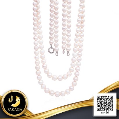 สร้อยคอไข่มุกล้วน 2 สาย แบบไล่ระดับ Graduated Necklace ความยาว 24-26" ไข่มุก  Edison Pearl  สีขาว