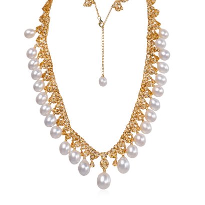 สร้อยคอไข่มุก South Sea "Party พลอย Citrine" ห้อยไข่มุกระย้า