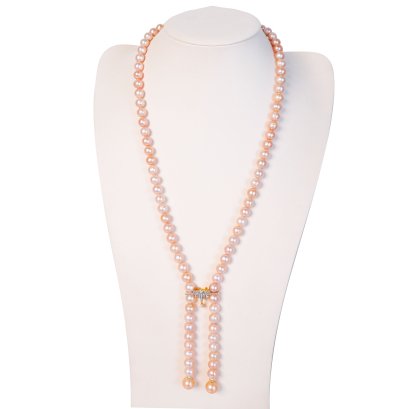 สร้อยคอไข่มุกล้วน พร้อมตะขอไอยคุปต์รวบสร้อย 2 สาย