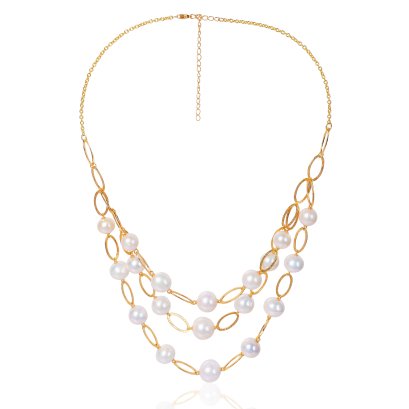 สร้อยคอไข่มุก Edison คั่นห่วงใหญ่ระย้า 3 สาย ยาว 18.0-19.0"