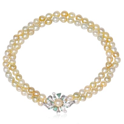 สร้อยคอไข่มุกล้วน 2 สาย พร้อมจี้ "คลีเวียประดับเพชร"