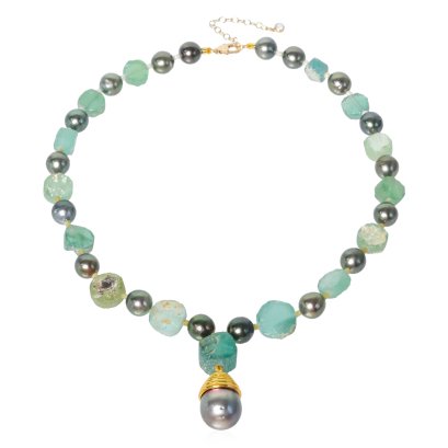 สร้อยคอไข่มุกระยะคั่น Roman Glass ยาว19.5"