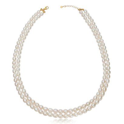 สร้อยคอไข่มุกล้วน 2 สาย ความยาว 18.0-18.5"ไข่มุก Freshwater Pearl