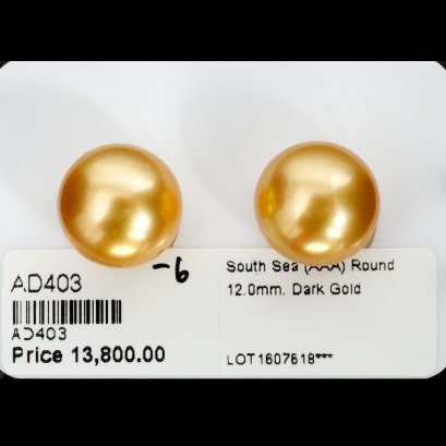 Approx. 12.0 mm, Oriental Odyssey, Gold South Sea Pearl, Pair Pearl