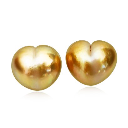 (GIA) 15.48x13.58x11.76 mm and 15.21x13.64x12.80 mm, Heart Shaped Pearl, Gold South Sea Pearl, Pair Pearl