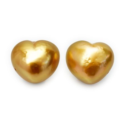 (GIA) 13.30x11.85x9.15 mm and 13.22x11.96x9.67 mm, Heart Shaped Pearl, Gold South Sea Pearl, Pair Pearl