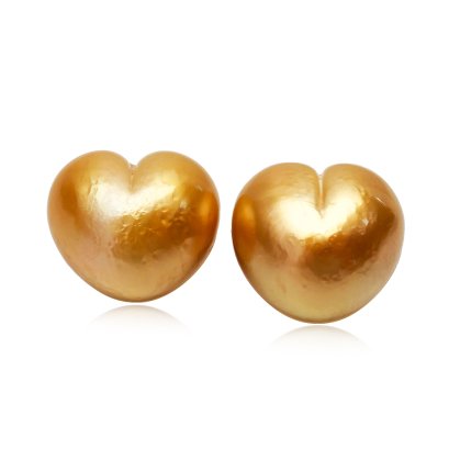 (GIA) 15.14x13.25x11.70 mm and 15.00x13.86x11.72 mm, Heart Shaped Pearl, Gold South Sea Pearl, Pair Pearl