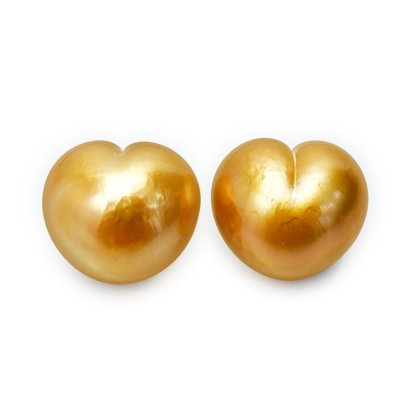 (GIA) 13.33x12.06x10.40 mm and 13.20x11.94x10.93 mm, Heart Shaped Pearl, Gold South Sea Pearl, Pair Pearl