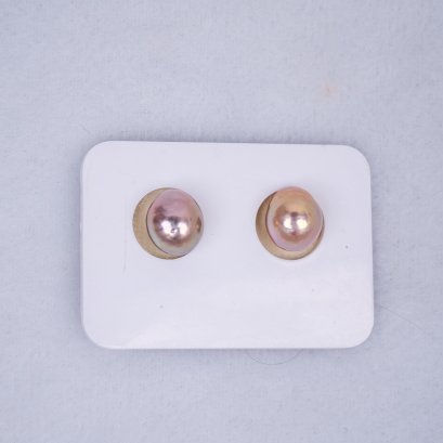 ไข่มุกจับคู่ จำนวน 1 คู่ ไข่มุก Ripple Pearl สายพันธุ์น้ำจืดคัดเกรด สีม่วง - รุ้ง (Iridescent) พร้อมตัวเรือนจุกจี้ / 6.9.65