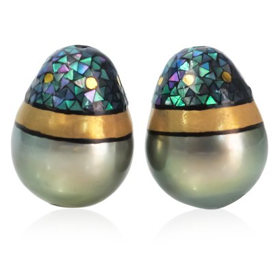 11.00 mm and 11.00 mm, Maki-e Tahitian Pearl, Pair Pearls