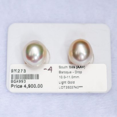 Approx. 10.0-11.0 mm, Gold South Sea Pearl, Pair Loose Pearls