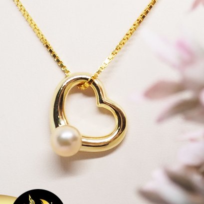 (ไม่รวมสร้อย) จี้หัวใจ  น้ำจืดเซมิพีช [ชุบทอง] 7mm. AAA / SN60YP474