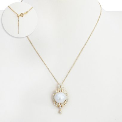 จี้ไข่มุกหรีดรอยัลช่อมะกอก ไข่มุก Edison สีขาว พร้อมสร้อยคอยาว 18.0"